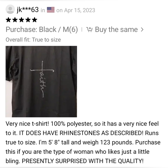 Sale Rhinestone Casual Short Sleeve Spring & Summer stretch knit FAITH Tshirt - Picture 6 of 7